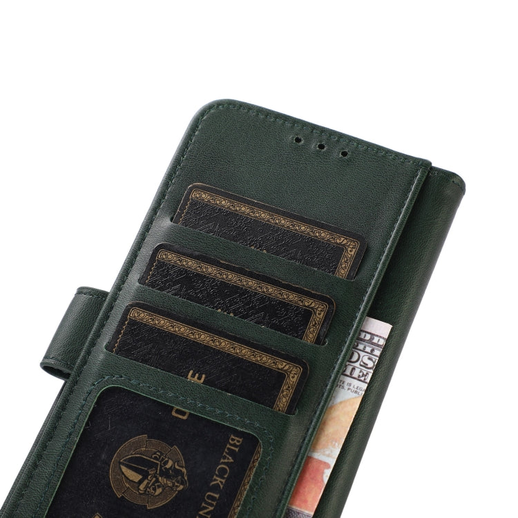 Cow-textured leather phone case wallet, green, close-up of card slots