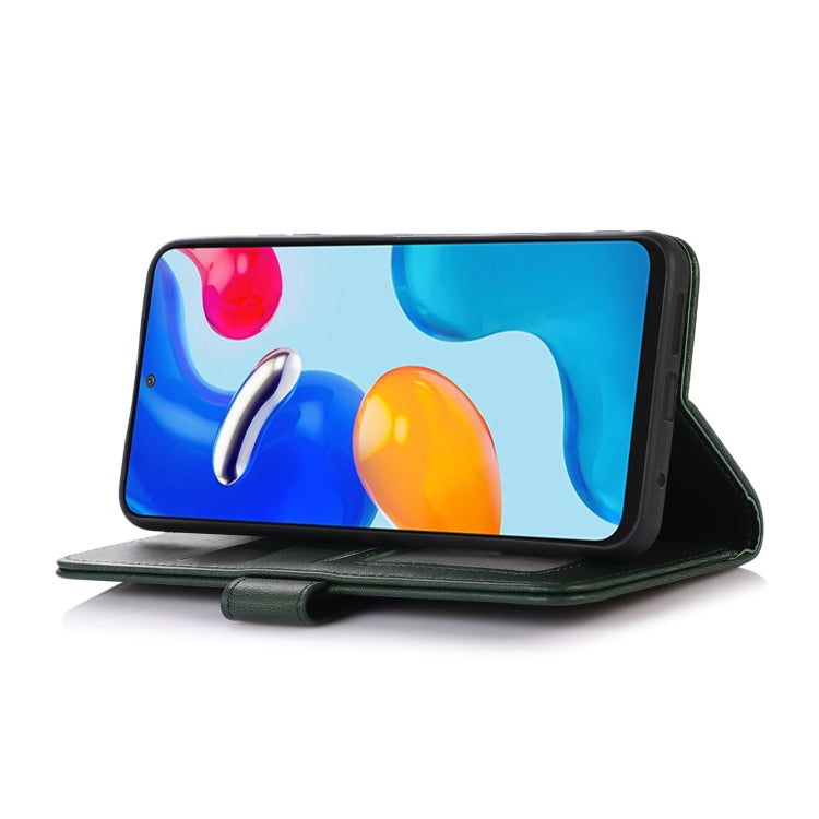 Cow-textured leather phone case wallet, green, stand-up folio for viewing