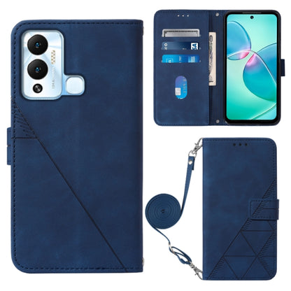 Blue 3D embossed flip leather phone case with crossbody wrist strap