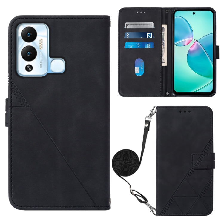 Black 3D embossed flip leather phone case with crossbody wrist strap