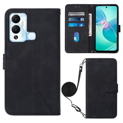 Black 3D embossed flip leather phone case with crossbody wrist strap