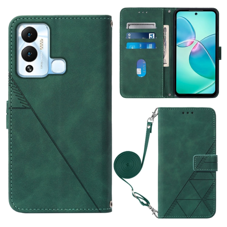 Dark green 3D embossed flip leather phone case with crossbody wrist strap