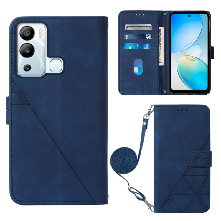 Blue 3D embossed flip leather phone case with crossbody strap and inner card slots