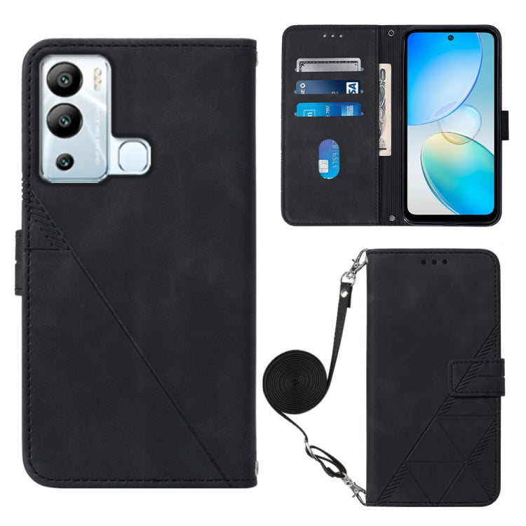 Black 3D embossed flip leather phone case with crossbody strap and card holder