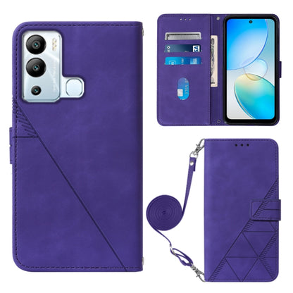 Purple 3D embossed flip leather phone case with crossbody strap and card slots
