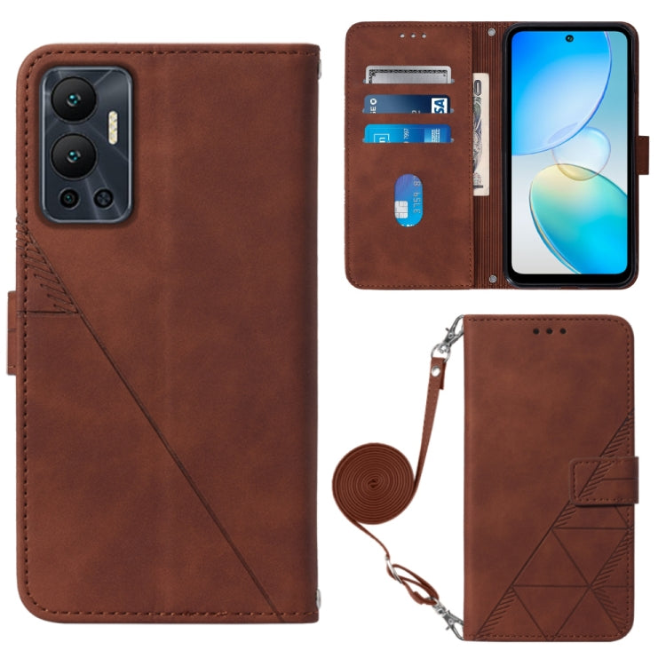 Tan/brown 3D embossed flip leather phone case with crossbody strap and card slots
