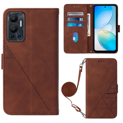 Tan/brown 3D embossed flip leather phone case with crossbody strap and card slots