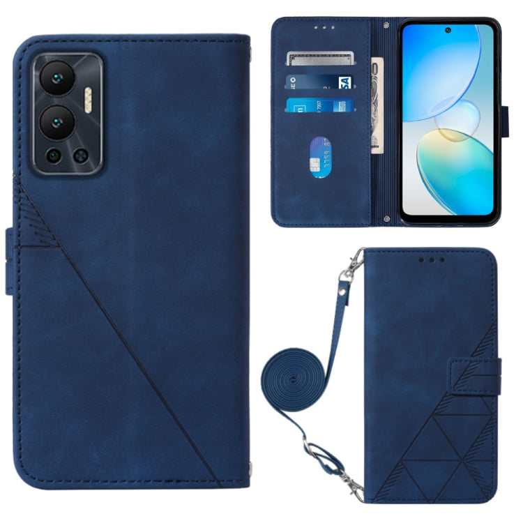Navy blue 3D embossed flip leather phone case with crossbody strap and card holder