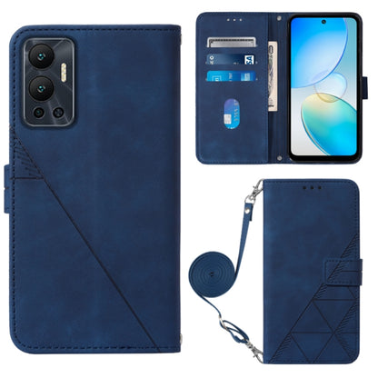 Navy blue 3D embossed flip leather phone case with crossbody strap and card holder