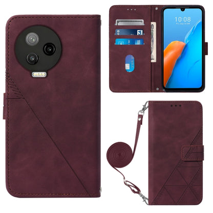 Wine red embossed flip leather phone case with crossbody strap and card slots