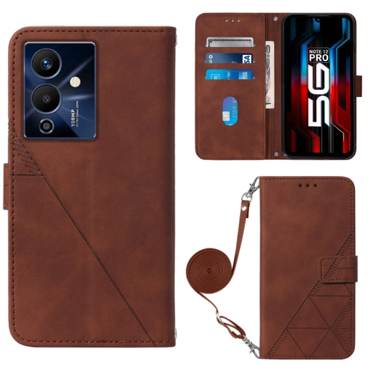 Brown embossed flip leather phone case with crossbody strap and card slots