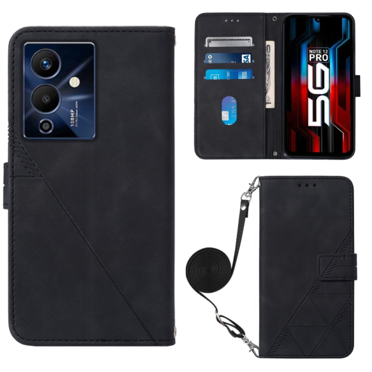Black 3D embossed flip leather phone wallet case with crossbody strap and card slots