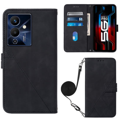 Black 3D embossed flip leather phone wallet case with crossbody strap and card slots