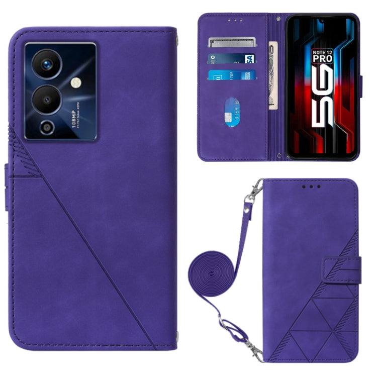 Purple 3D embossed flip leather phone wallet case with crossbody strap and card slots