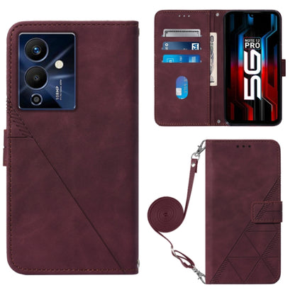 Wine red 3D embossed flip leather phone wallet case with crossbody strap and card slots
