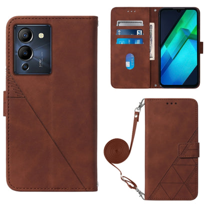 Brown 3D embossed flip leather phone wallet case with crossbody strap and card slots