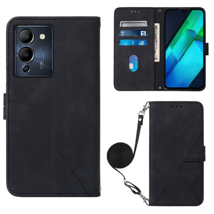 Black flip leather phone wallet case, 3D embossed with crossbody strap and card holders