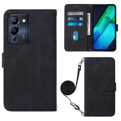 Black flip leather phone wallet case, 3D embossed with crossbody strap and card holders