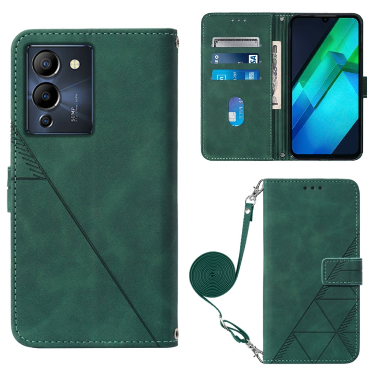Dark green flip leather phone wallet case, 3D embossed with crossbody strap and card holders