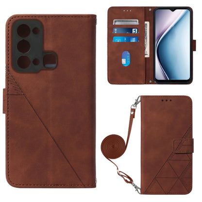 Brown 3D embossed leather crossbody flip phone case with card slots and strap