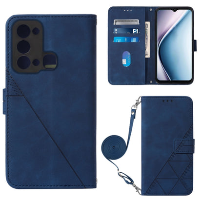Blue 3D embossed leather crossbody flip phone case with card slots and strap