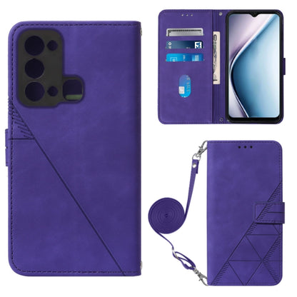 Purple 3D embossed leather crossbody flip phone case with card slots and strap