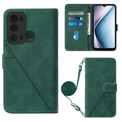 Dark green 3D embossed leather crossbody flip phone case with card slots and strap