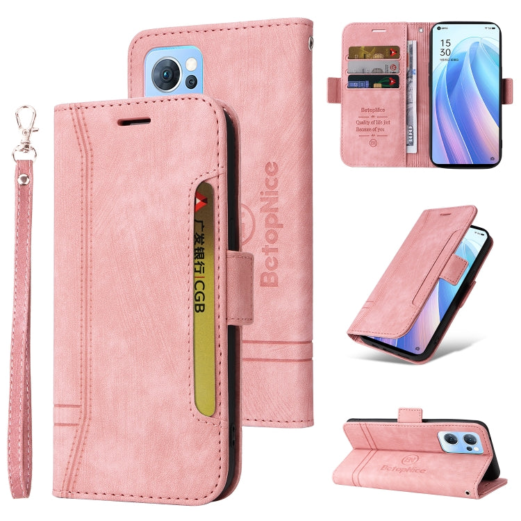 Dual-side buckle leather phone case, pink, with wrist strap and card holder slots