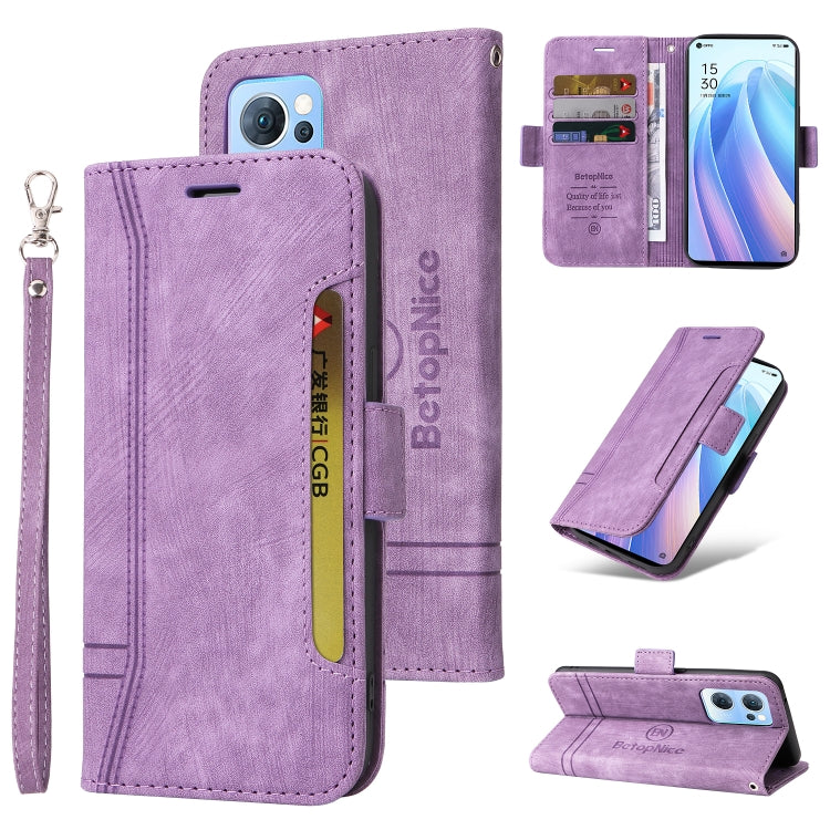 Dual-side buckle leather phone case, purple, with wrist strap and card holder slots