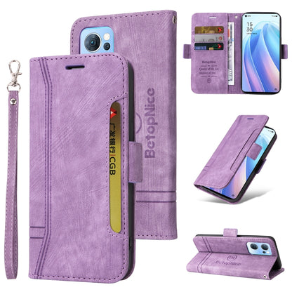 Dual-side buckle leather phone case, purple, with wrist strap and card holder slots