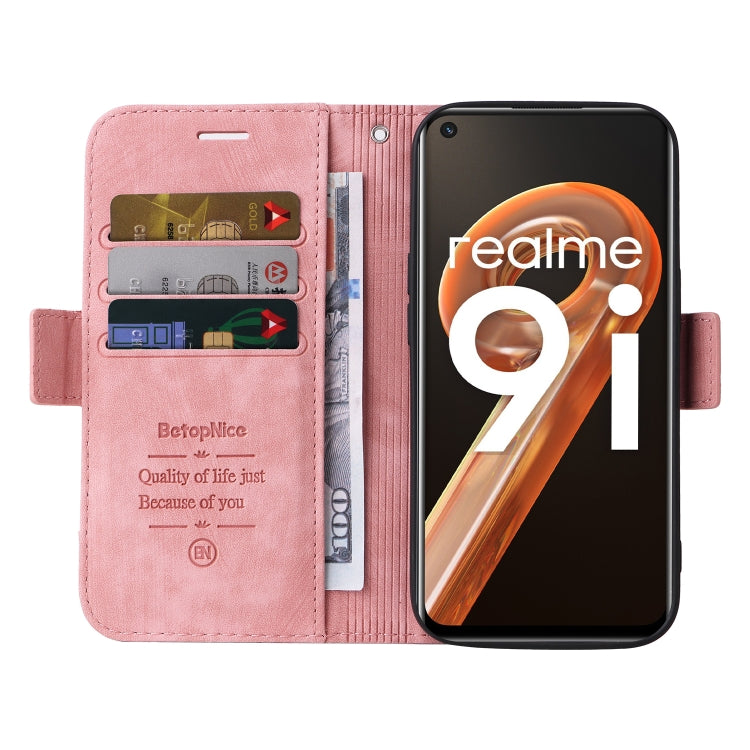 Pink leather dual-side buckle phone case with open card slots and flip stand cover.