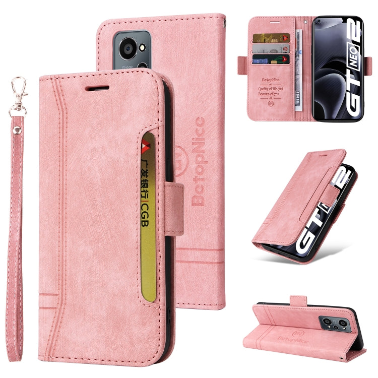 Rose pink dual-side buckle leather phone case with wrist strap and card slots
