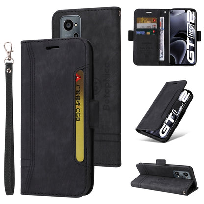 Dark charcoal dual-side buckle leather phone case with wrist strap and card slots