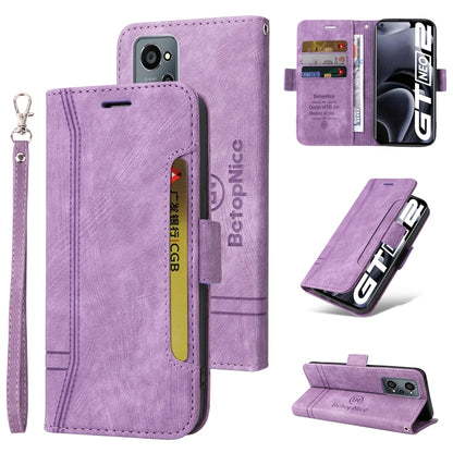 Lilac purple dual-side buckle leather phone case with wrist strap and card slots