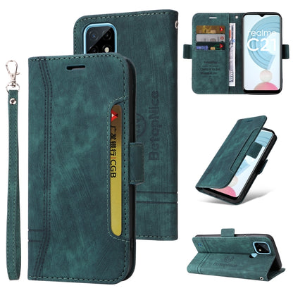 Dual-side buckle leather phone case, teal, with wrist strap and folding kickstand