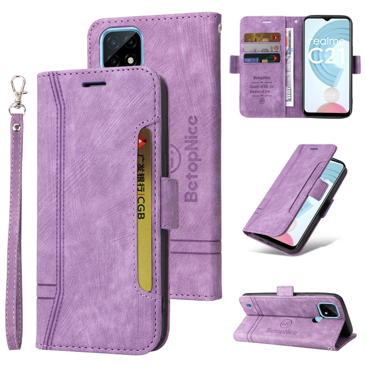 Dual-side buckle leather phone case, purple, with wrist strap and folding kickstand