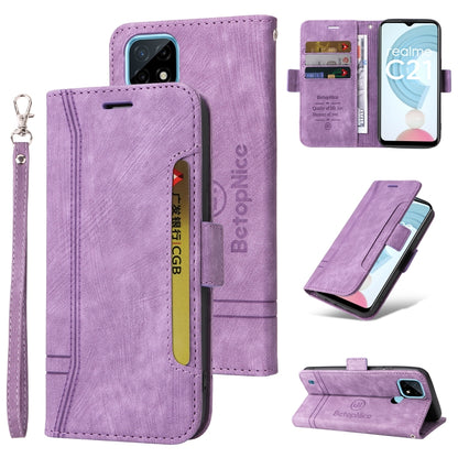 Dual-side buckle leather phone case, purple, with wrist strap and folding kickstand