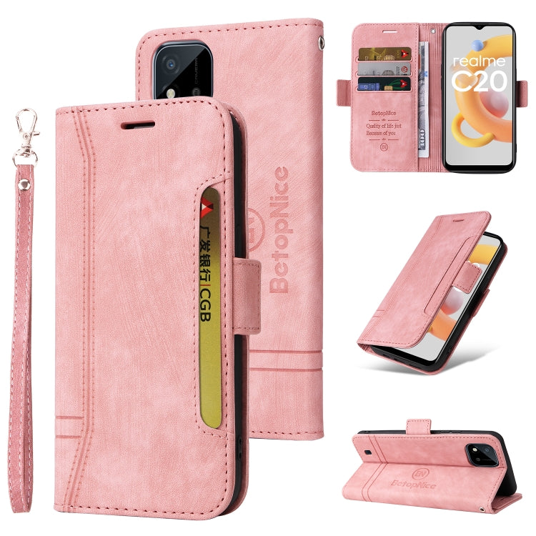 Pink leather folio phone case with wrist strap and dual-side buckle