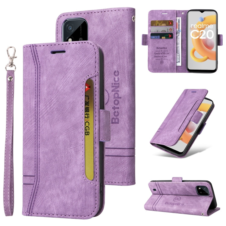 Purple leather folio phone case with wrist strap and dual-side buckle
