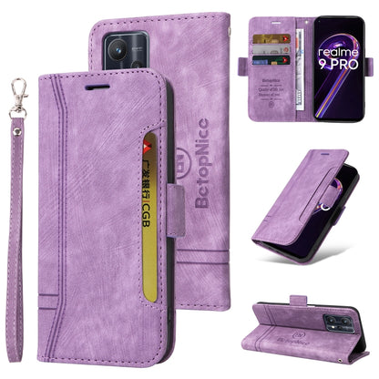 Purple leather phone case with dual-side buckle, flip cover, and wrist strap.