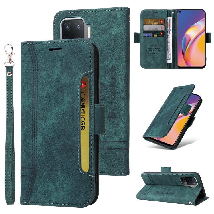 Teal leather-style flip phone case with side buckle and wrist strap; front cover with stand.
