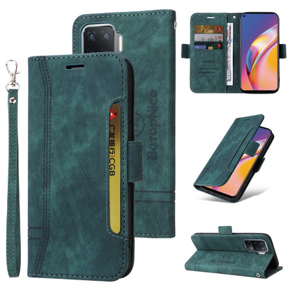 Teal leather-style flip phone case with side buckle and wrist strap; front cover with stand.