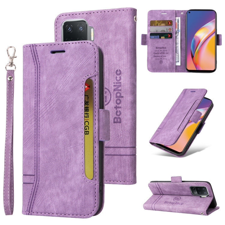 Purple lavender leather-style flip phone case with side buckle and wrist strap; stand and cover.