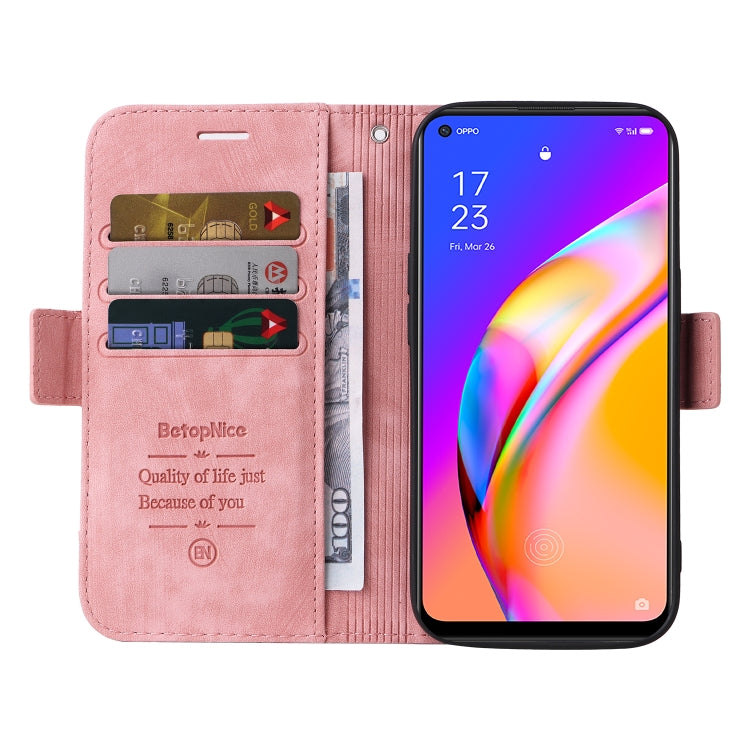 Pink leather phone case with card slots and pull-tab, plus front cover opening