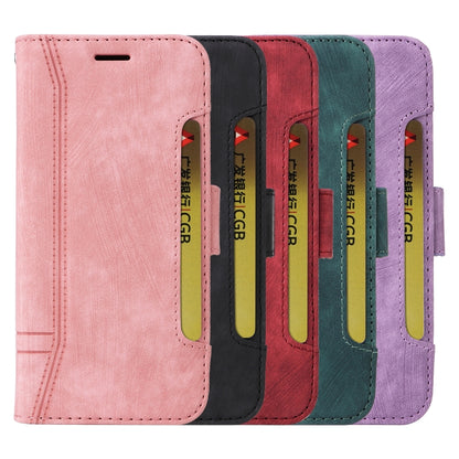 Multi-color leather phone cases with dual-side buckle and card holder, front close-up