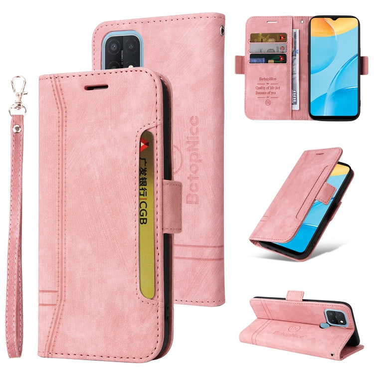 Pink leather wallet phone case with dual-side buckle and flip cover with wrist strap
