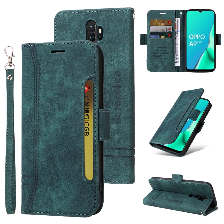 Teal leather-style flip phone case with card slots, magnetic closure, and wrist strap