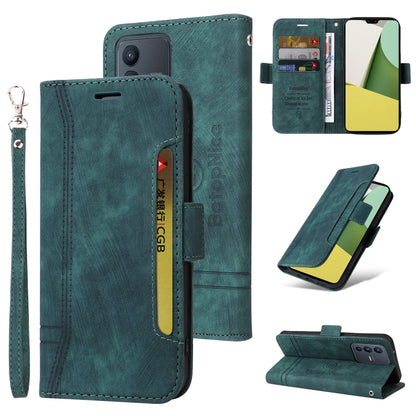 Teal dual-side buckle leather phone case with card slots and wrist strap
