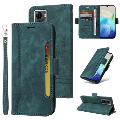 Teal leather folio phone case with wrist strap and dual-side buckle