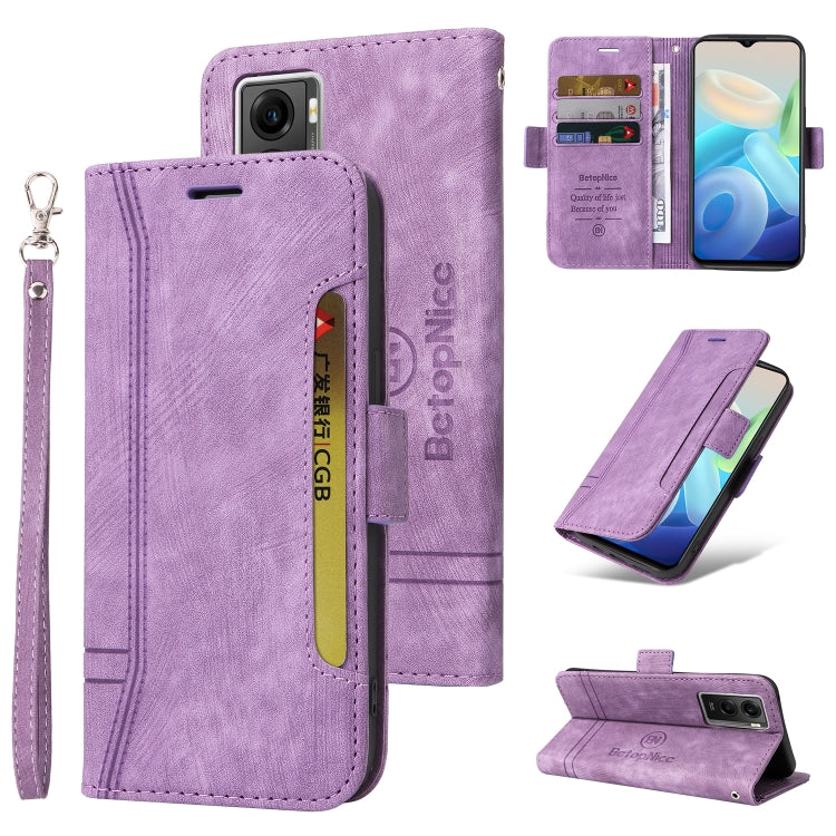 Lavender leather folio phone case with wrist strap and dual-side buckle